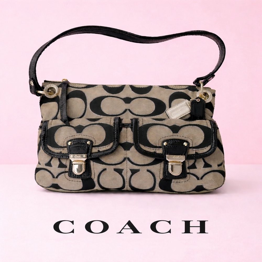 Coach Black and Teal Patterned Bag